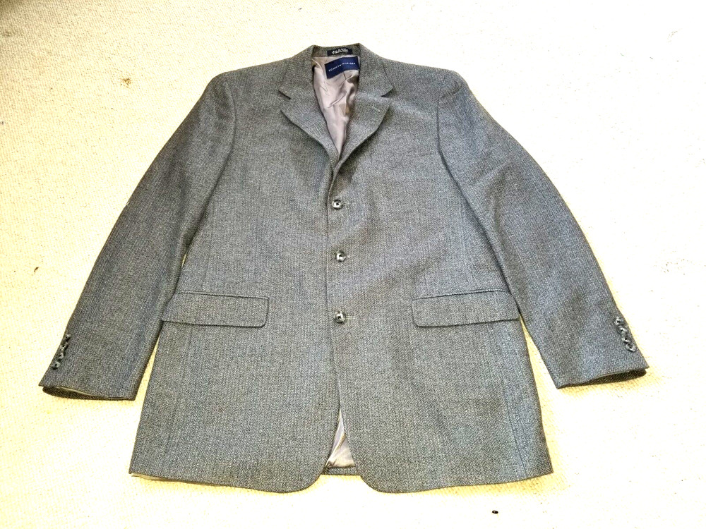 Mens Blazer-TOMMY HILFIGER-USA-gray/black herringbone wool lined 3 button-42L